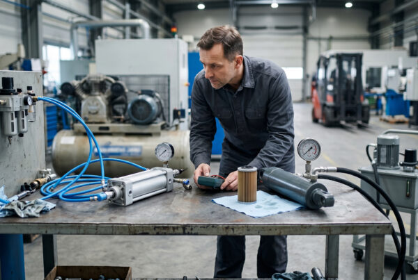 Koszty eksploatacji siłowników - pneumatyczne vs. hydrauliczne - Baza Wiedzy - Air-Com Pneumatyka Koszty używania siłowników pneumatycznych a hydraulicznych - grafika poglądowa